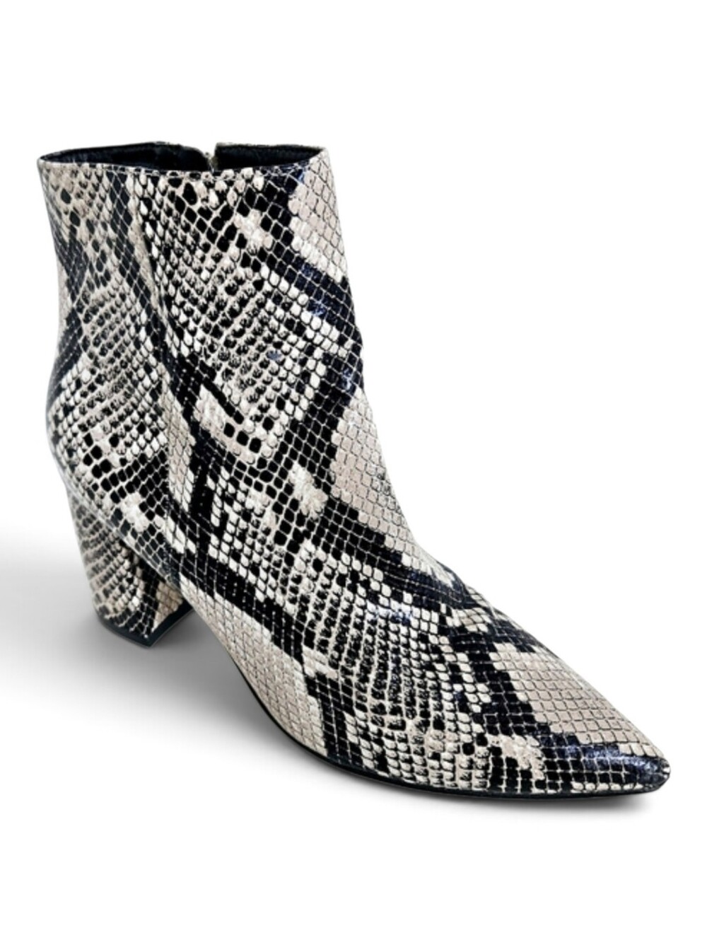 Marc Fisher Ankle Boots 6.5 Snake Print Pointed Toe Block Heel Booties
